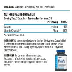 Applied Nutrition VITALITY - CALCIUM + K2 Hỗ Trợ Xương Khớp hộp 30 Lần Dùng