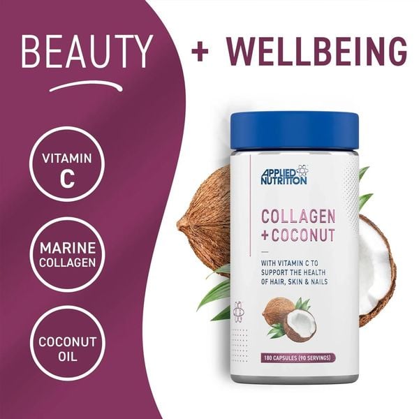 Applied Nutrition Viên Uống Collagen & Coconut 90 Lần Dùng | Collagen Thủy Phân Và Chiết Xuất Dừa Tự Nhiên