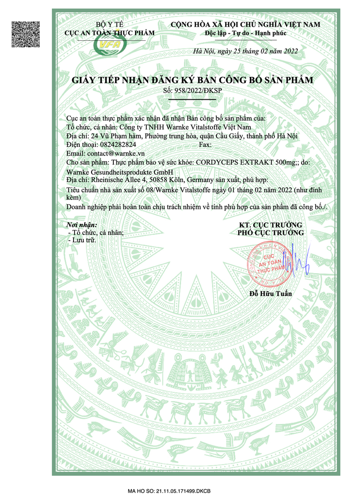 Warnke Đông Trùng Hạ Thảo Cordyceps Extrakt 500mg | 120 Viên