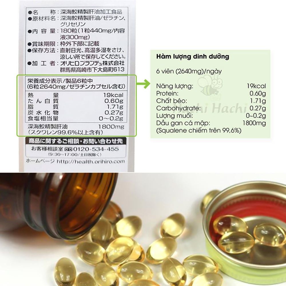 Orihiro Viên Uống Dầu Gan Cá Mập 180 Viên