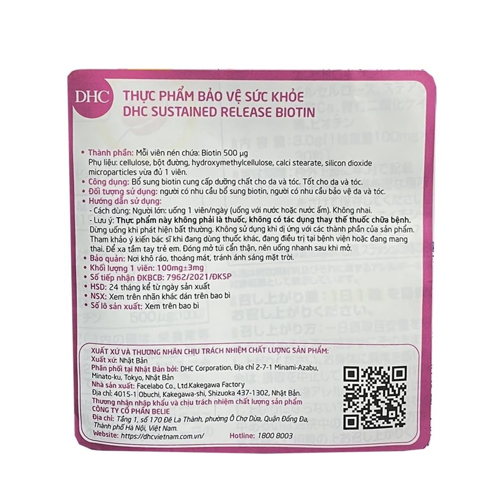 DHC Viên Uống Biotin Nhật Bản |  Ngừa Rụng Tóc - Dày Móng - Đẹp Da | 30 Viên