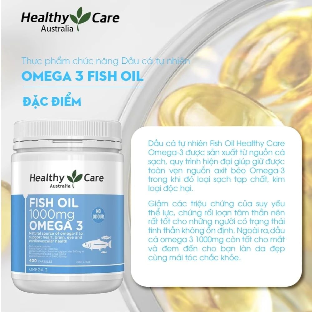 Healthy Care Viên Uống Dầu Cá Omega 3 Fish Oil 1000mg Hỗ Trợ Mắt Sáng, Tốt Cho Tim Mạch 200 Viên