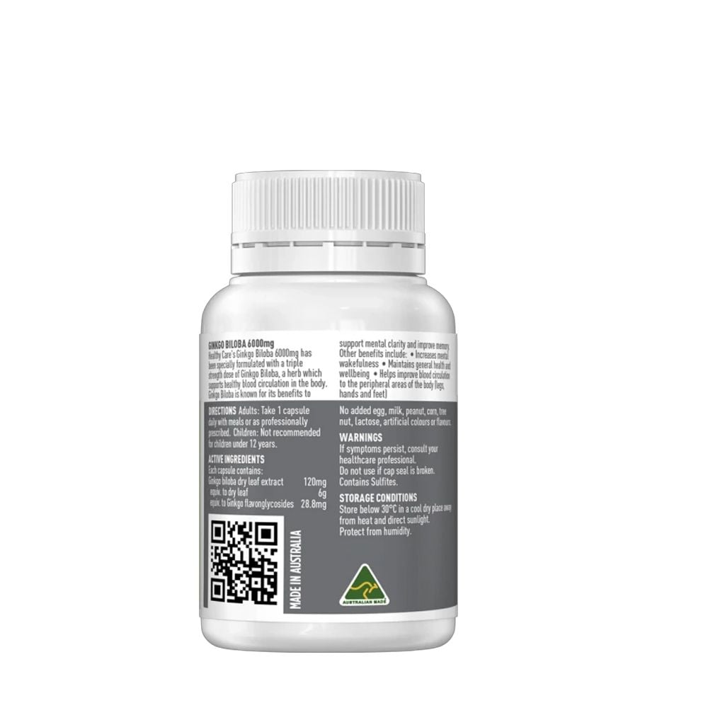 Healthy Care Ginkgo Biloba 6000mg | Cải Thiện Trí Nhớ 60 Viên