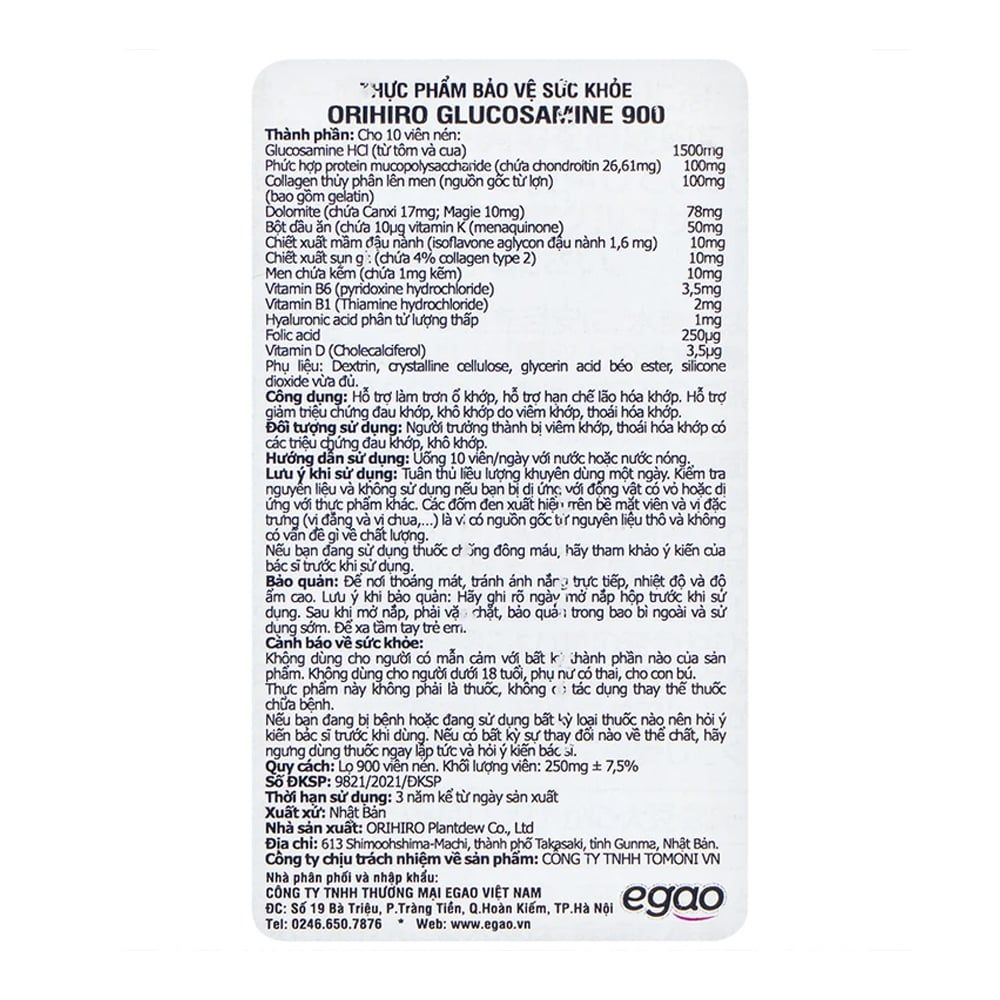 Orihiro Viên Uống Hỗ Trợ Xương Khớp, Bổ Sung Glucosamine 1500mg 900 +90 Viên