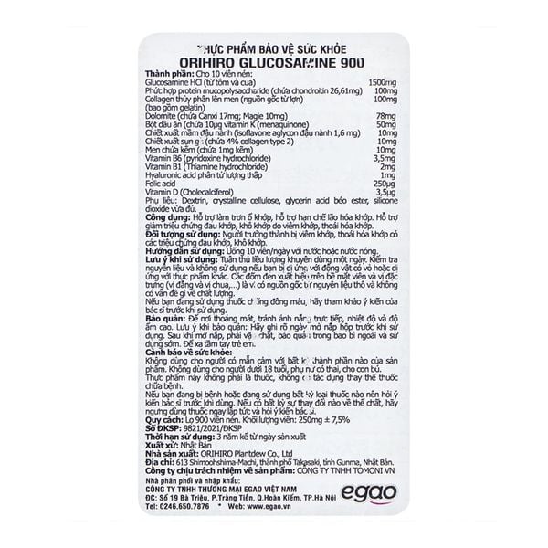 Orihiro Viên Uống Hỗ Trợ Xương Khớp, Bổ Sung Glucosamine 1500mg 900 +90 Viên