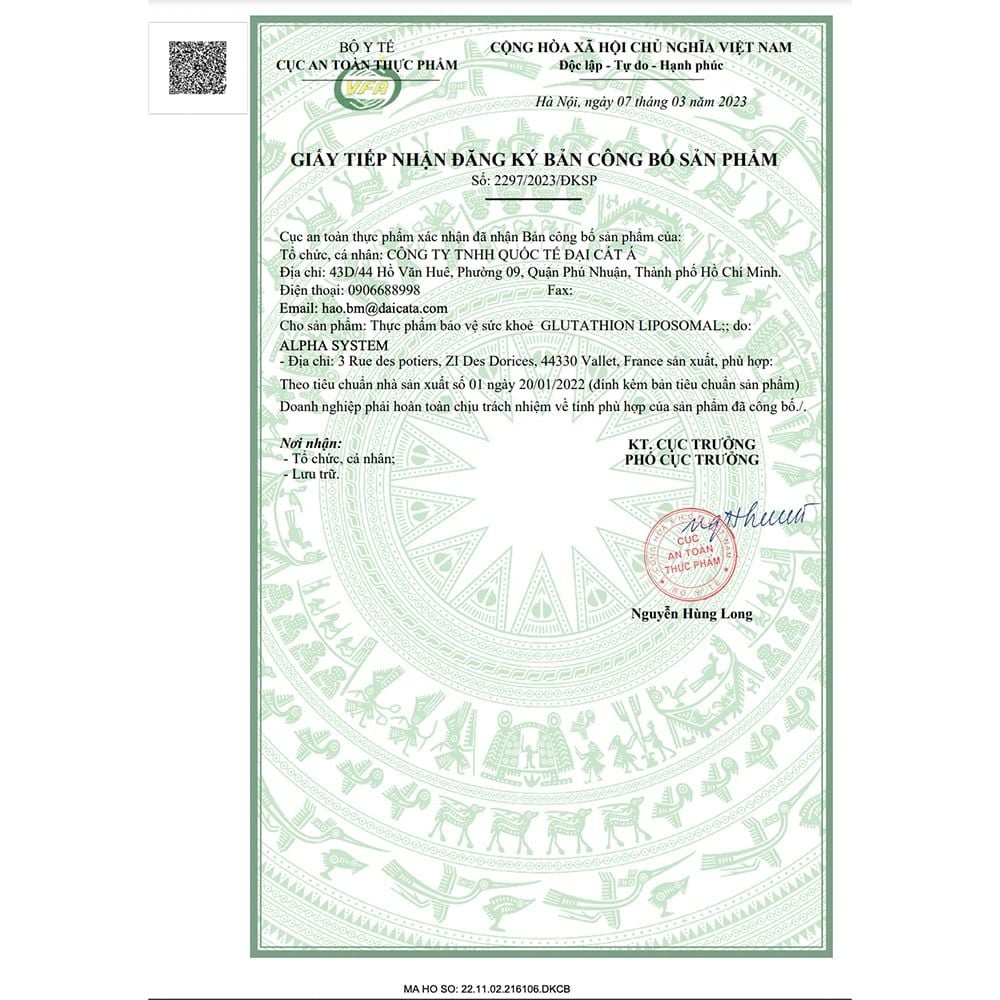 Biocyte Glutathione Liposomal 30 Vien chinh hang Phap