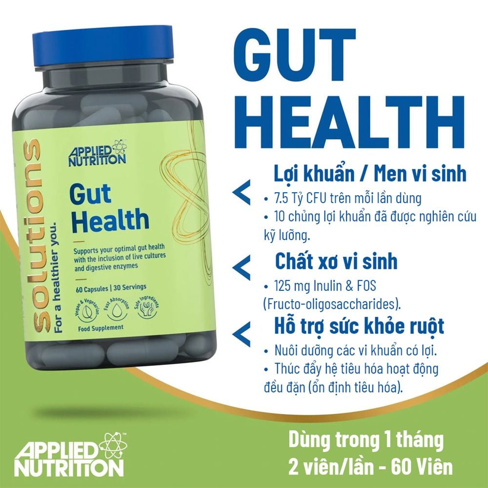Applied Nutrition Viên Uống Hỗ Trợ Sức Khoẻ Đường Ruột Solutions GUT HEALTH 30 Lần Dùng