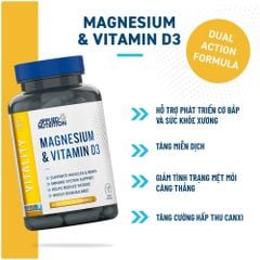Applied Nutrition VITALITY MAGENSIUM + D3 Giảm Mệt Mỏi, Hỗ Trợ Cơ Xương 30 Lần Dùng
