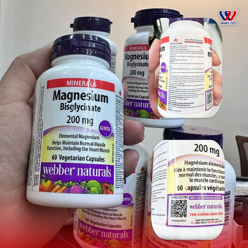 Webber Naturals Magnesium Bisglycinate 200mg 60 Viên, Giảm Căng Cơ Chuột Rút, Ít Gây Khó Chịu Dạ Dày