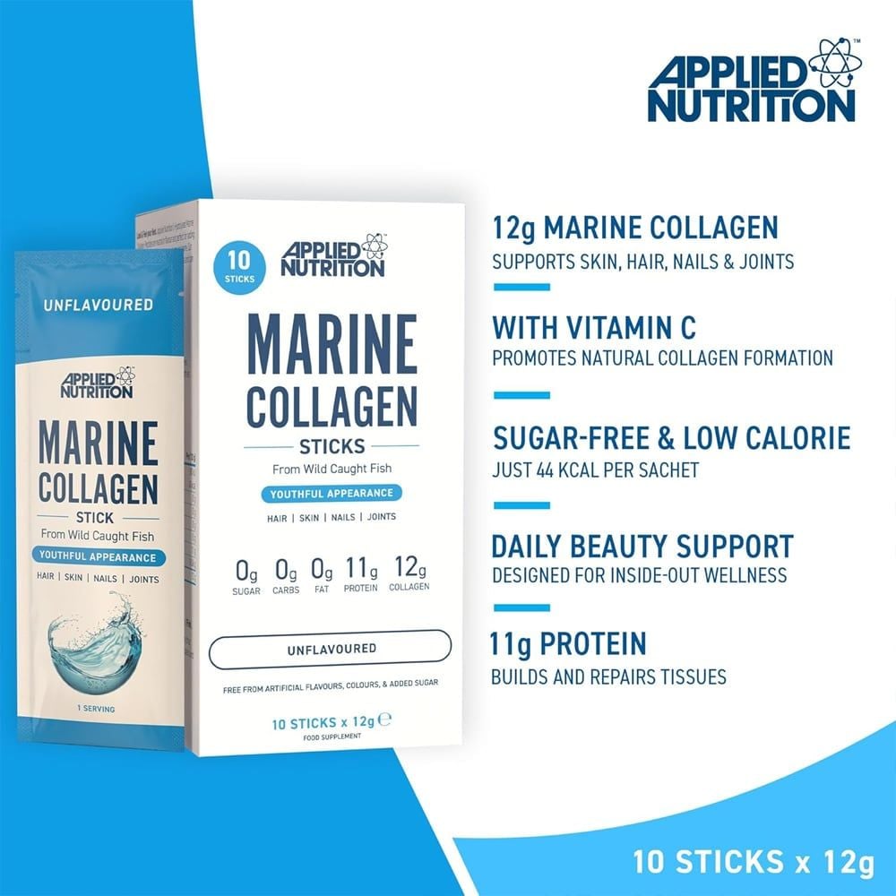 Applied Nutrition Bột Colagen Type 1 Từ Cá Biển Marine Collagen Stick | 1 Lần Dùng | Hộp 10 Gói