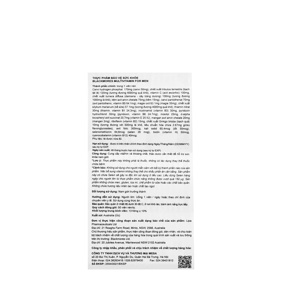 Blackmores Multivitamin For Men 50 Viên | Hỗ Trợ Sinh Lý Nam