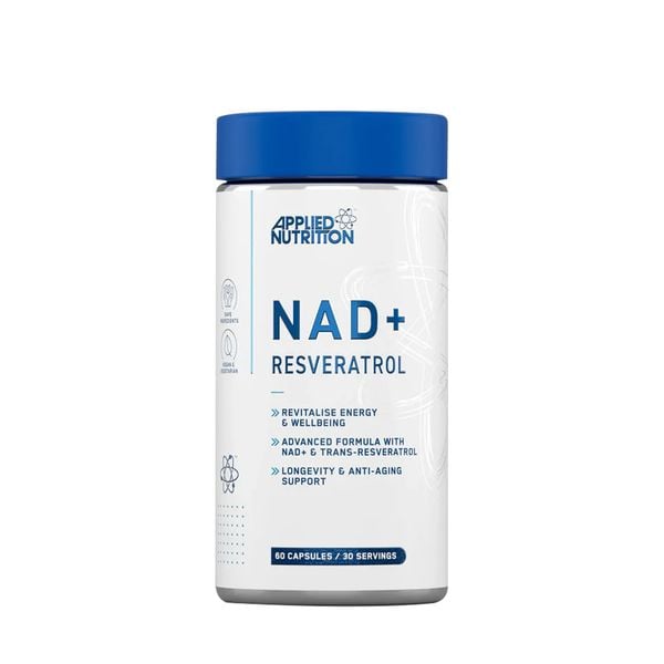 Applied Nutrition Viên Uống NAD+ RESVERATROL Hỗ Trợ Chống Oxy Hoá Tăng Cường Miễn Dịch Hộp 60 Viên