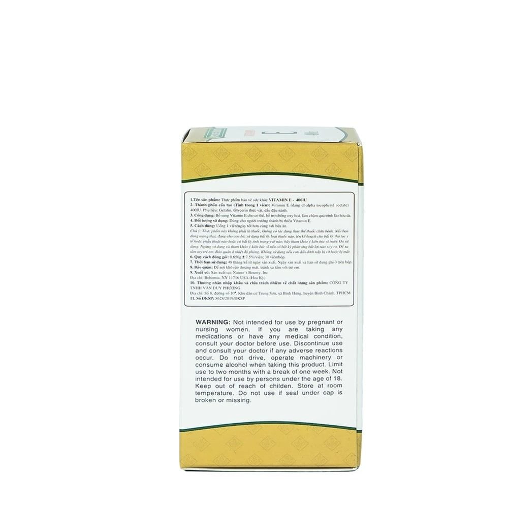 Nature's Bounty Viên Uống Vitamin E 400 IU 30 Viên | Duy Trì Làn Da Khỏe Mạnh