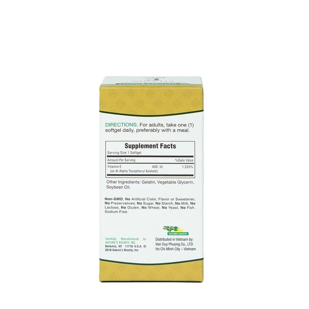 Nature's Bounty Viên Uống Vitamin E 400 IU 30 Viên | Duy Trì Làn Da Khỏe Mạnh