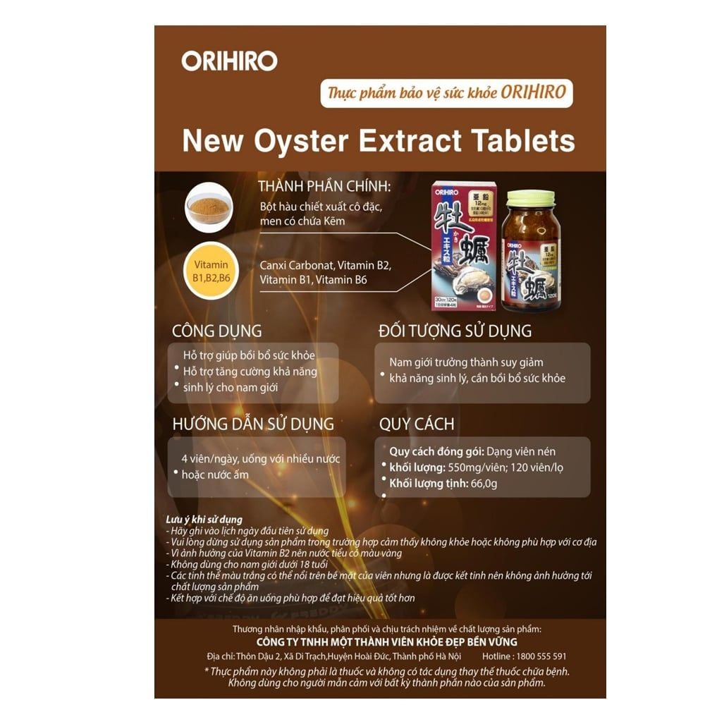 Orihiro Viên Uống Hỗ Trợ Sức Khoẻ Nam Giới New Oyster Extract 120 Viên