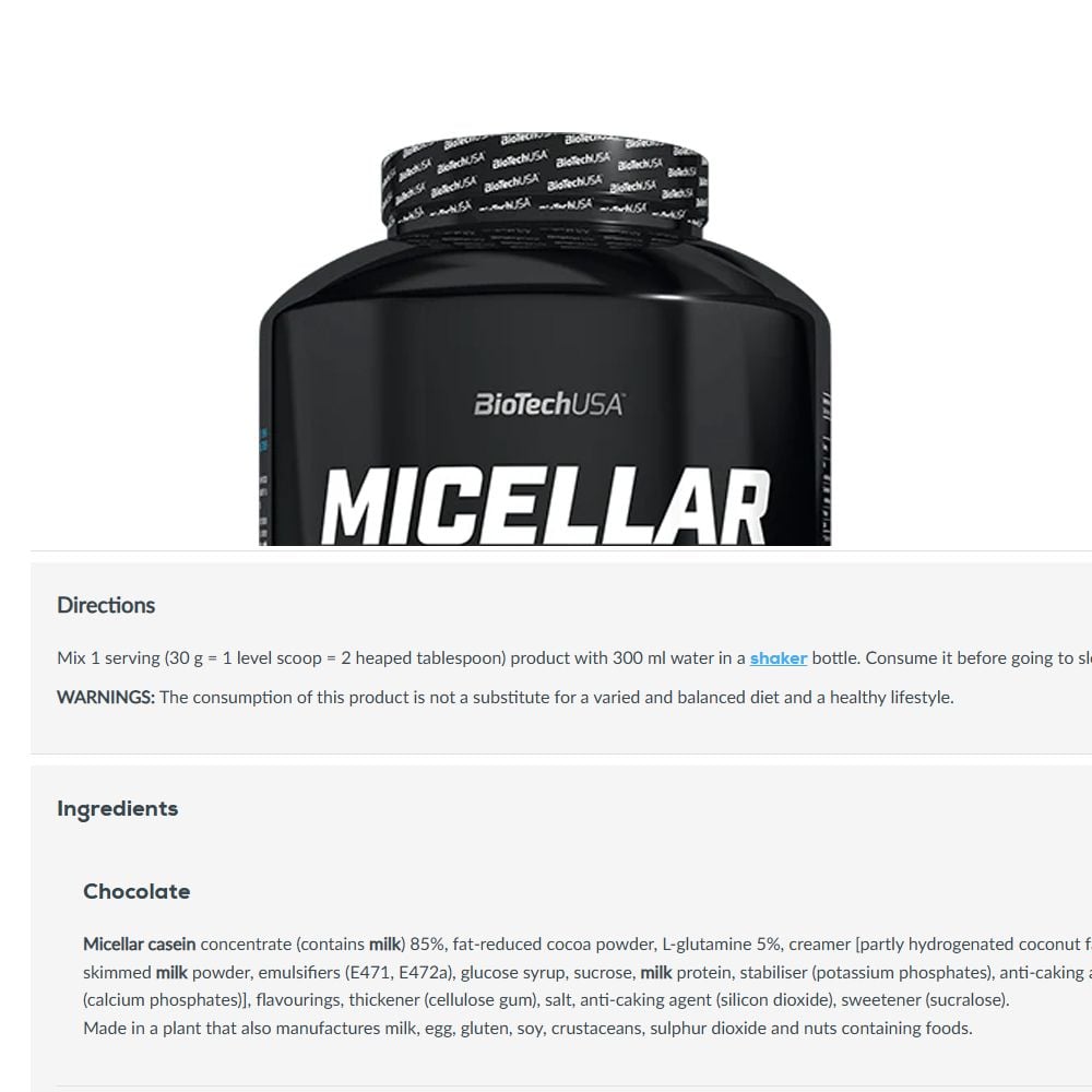 BioTech USA Micellar Casein - 5lbs (75 servings)