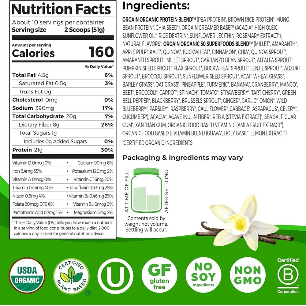 Orgain Đạm Thực Vật Organic Protein Superfoods 510g | Chính Hãng