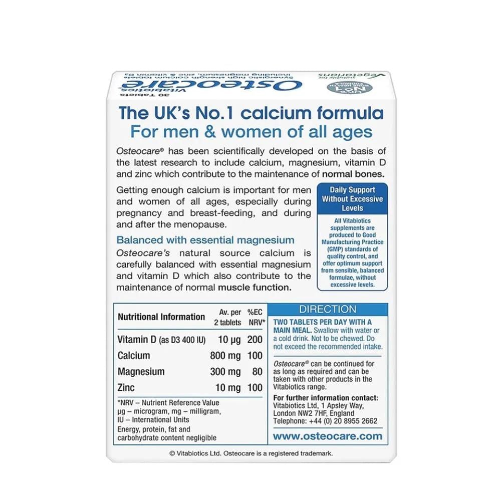 Vitabiotics Viên Uống Osteocare - Bổ sung Canxi, Magie, Kẽm và Vitamin D | Hộp 30 viên