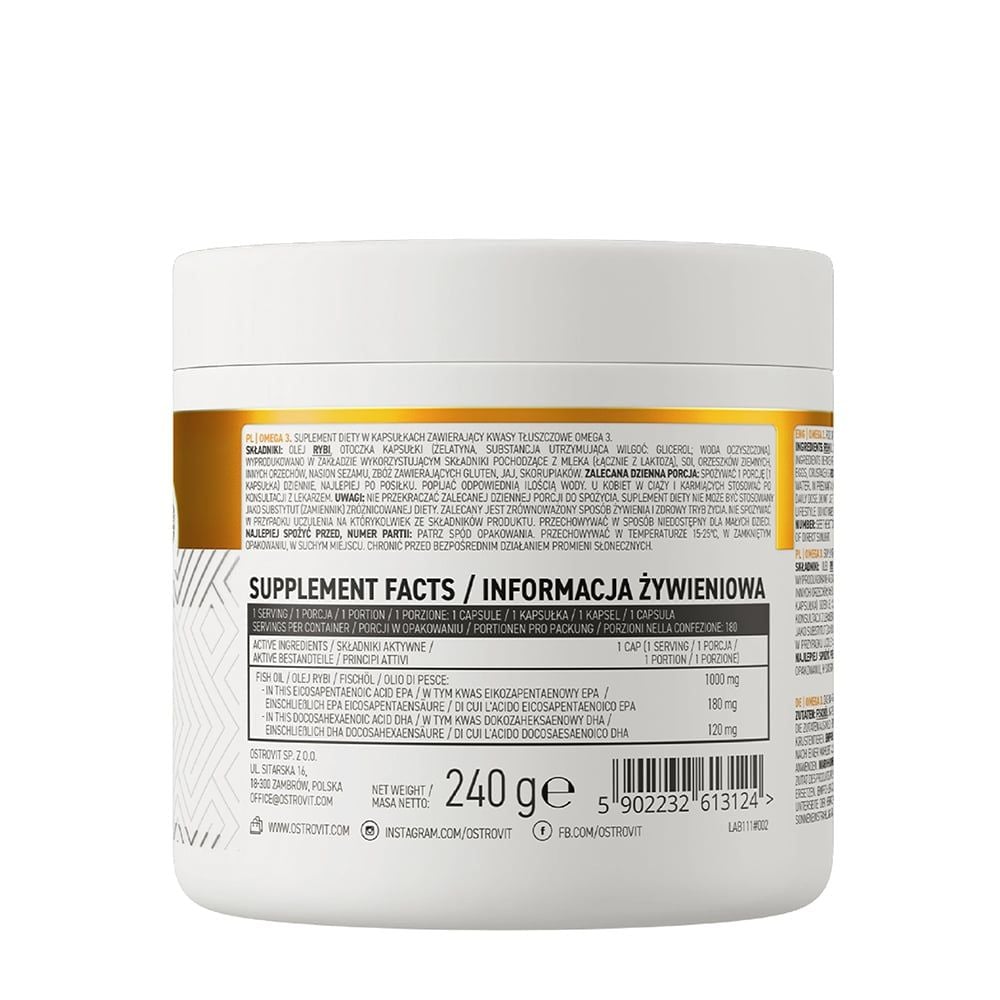 OstroVit Omega 3 1000 mg | EPA và DHA Hỗ Trợ Tim Mạch, Não Bộ, Thị Lực Và Giảm Viêm | 180 Viên