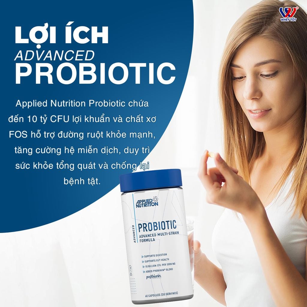 Viên Uống 10 Tỷ Lợi Khuẩn Applied Nutrition Probiotic 60 Viên (30 Servings)