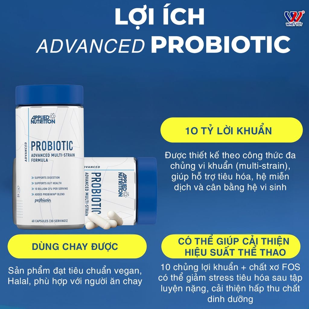 Viên Uống 10 Tỷ Lợi Khuẩn Applied Nutrition Probiotic 60 Viên (30 Servings)