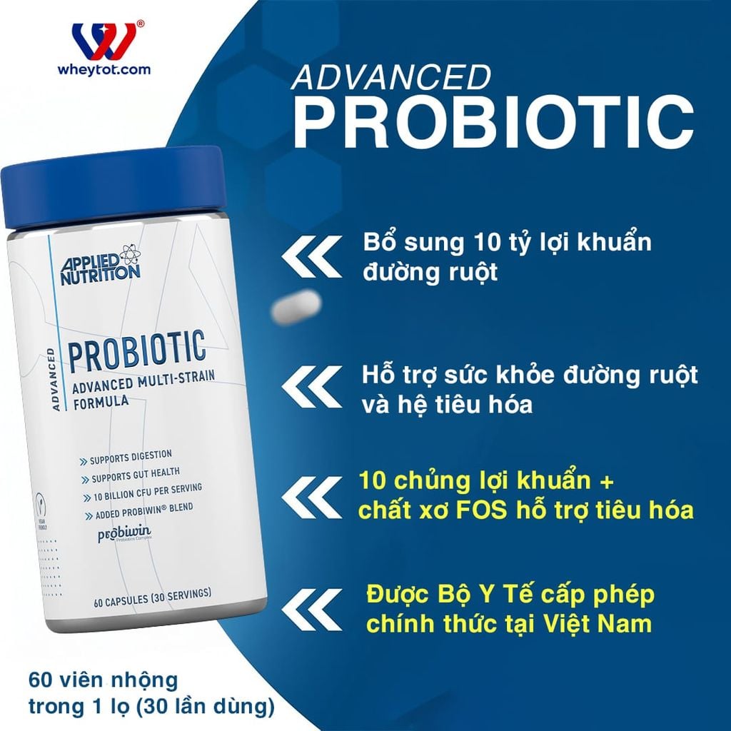Viên Uống 10 Tỷ Lợi Khuẩn Applied Nutrition Probiotic 60 Viên (30 Servings)