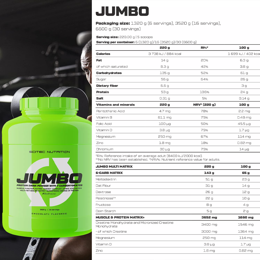 Scitec Nutrition Jumbo Mass  3520G (16 Servings) | Hỗ Trợ Cân Nặng