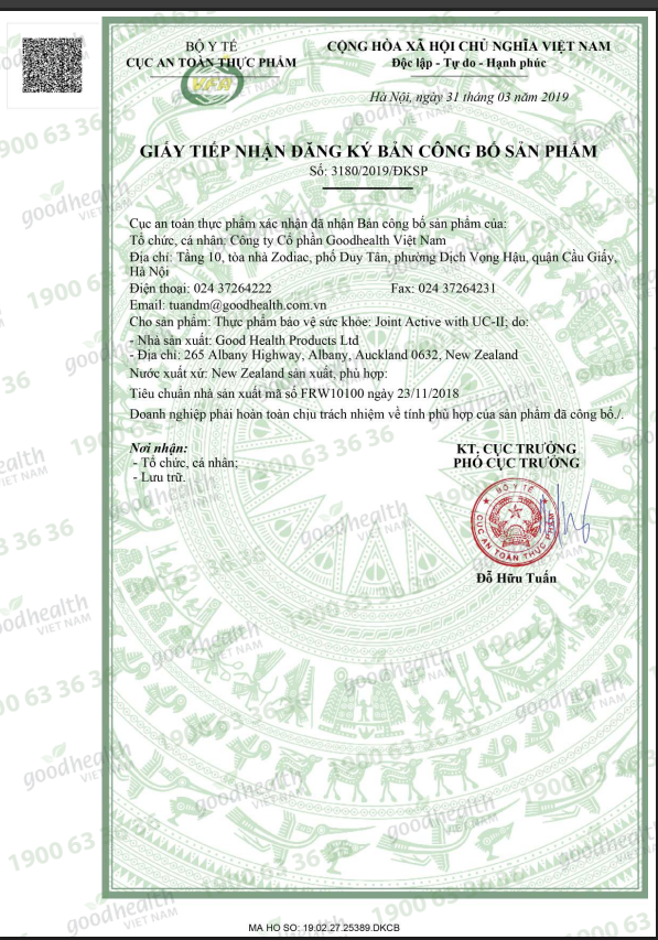 Goodhealth Viên Uống Phục Hồi Sụn Khớp Joint Active With UC II 30 Lần Dùng