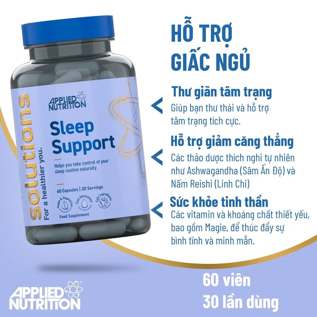 Applied Nutrition Viên Uống Hỗ Trợ Giấc Ngủ Solutions SLEEP SUPPORT 30 Lần Dùng