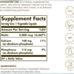 Solgar Viên Uống Super Potency Biotin 5000 MCG Hỗ Trợ Tóc Móng Da Khỏe Mạnh 50 Viên