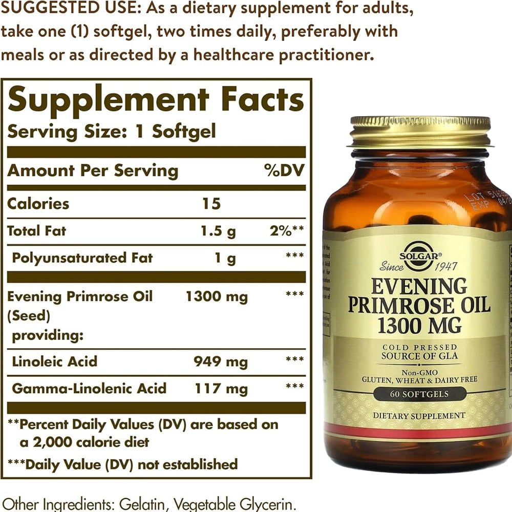 Solgar Tinh Dầu Hoa Anh Thảo Evening Primrose Oil 1300mg | Omega 6 Cân Bằng Nội Tiết Tố