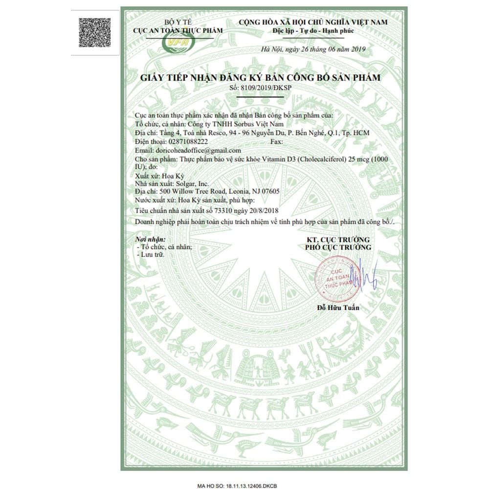 Solgar Vitamin D3 (Cholecalciferol) 25 mcg (1000 IU) Hỗ Trợ Tăng Cường Hấp Thu Canxi (Chai 90 viên)