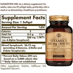 Solgar Viên Uống Vitamin E 268mg 400IU 50 Viên | Giảm Khô Sạm Da