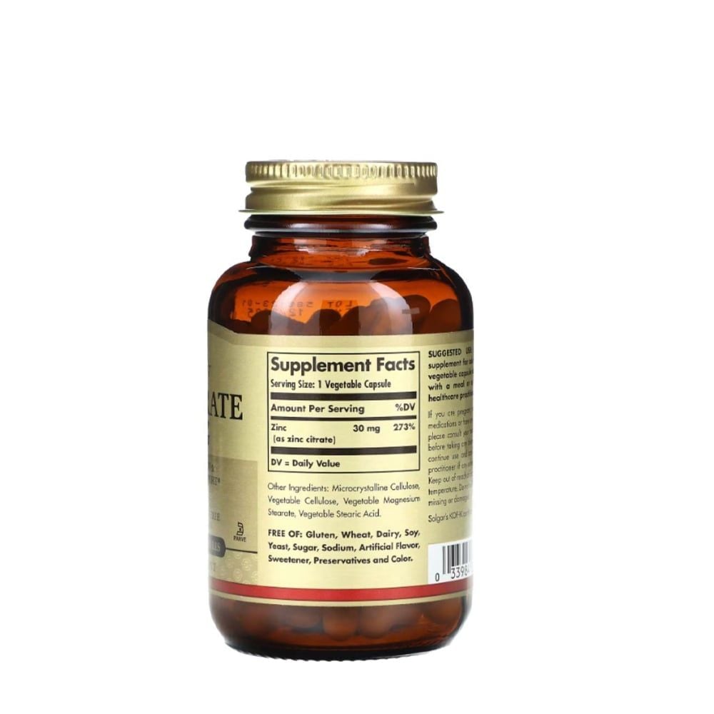 Solgar Zinc Citrate 30mg Hỗ Trợ Chống Lão Hóa (Chai 100 viên)