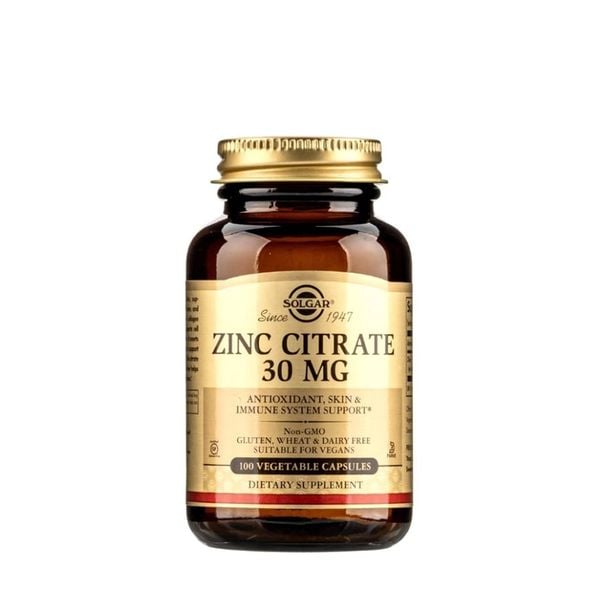 Solgar Zinc Citrate 30mg Hỗ Trợ Chống Lão Hóa (Chai 100 viên)