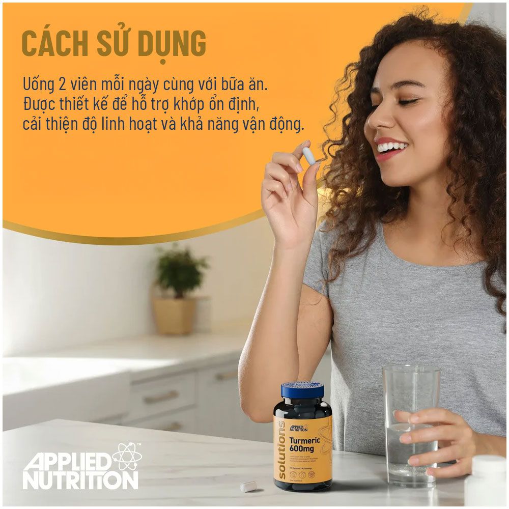 Applied Nutrition Viên Uống Chiết Xuất Nghệ Hỗ Trợ Giảm Viêm Solutions TUMERIC 800MG 30 Lần Dùng