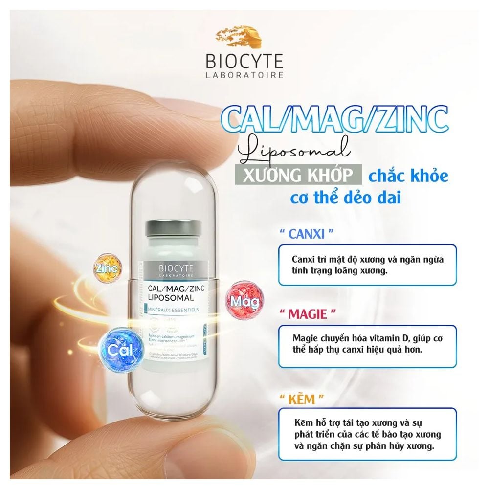 Biocyte Liposomal Thực Phẩm Bảo Vệ Sức Khoẻ Cal/Mag/Zinc 30 Lần Dùng