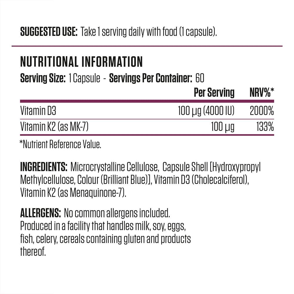 Applied Nutrition VITALITY  VITAMIN D3 + K2 | Hỗ Trợ Xương Khớp 60 Lần Dùng