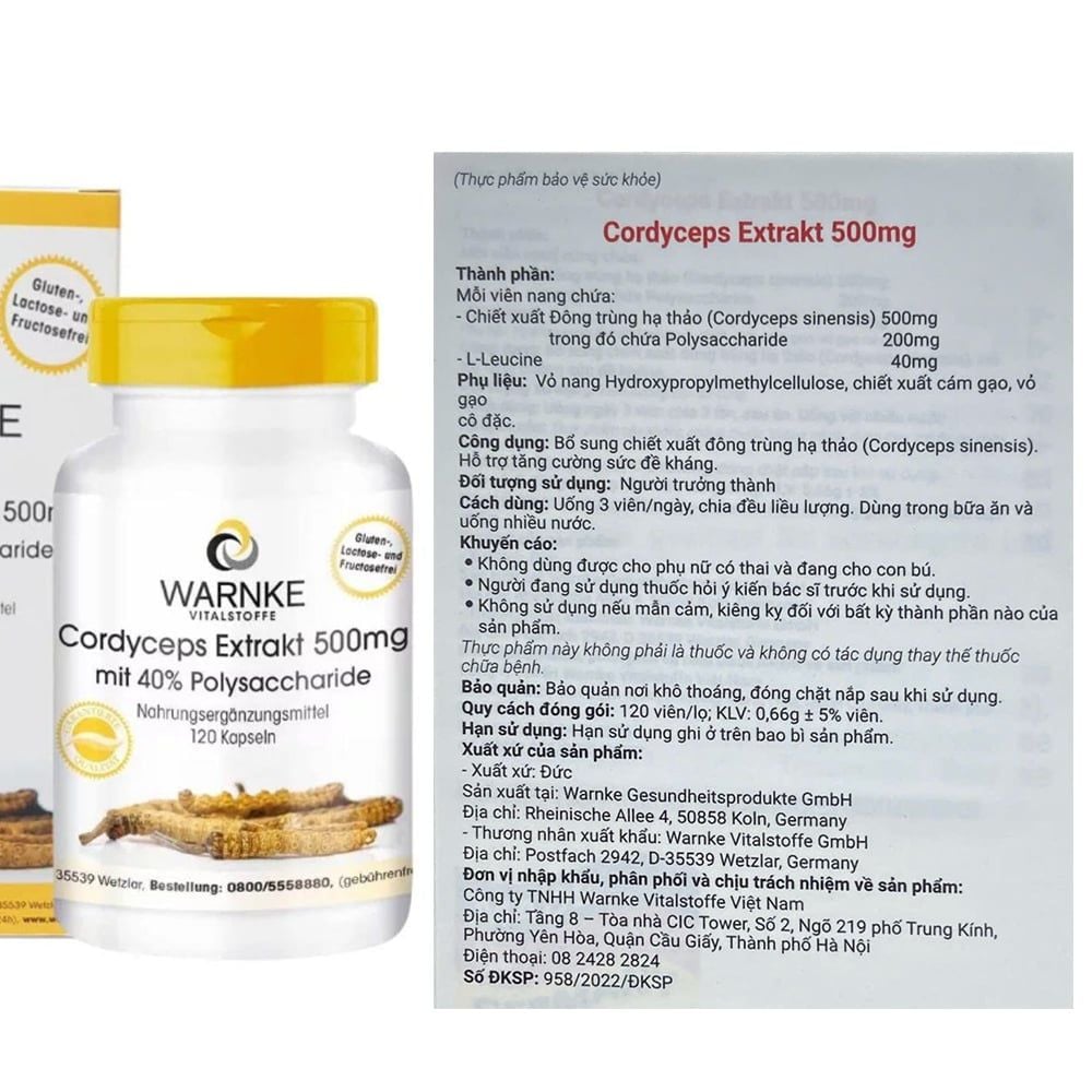Warnke Đông Trùng Hạ Thảo Cordyceps Extrakt 500mg | 120 Viên