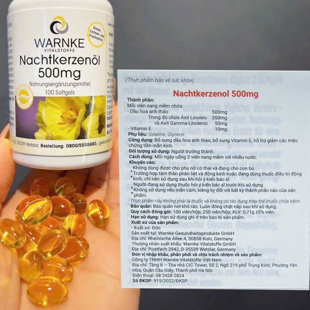 Warnke Tinh Dầu Hoa Anh Thảo Omega 6 Nachtkerzenol 500mg | 100 viên