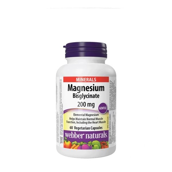 Webber Naturals Magnesium Bisglycinate 200mg | 60 Viên | Giảm Căng Cơ Chuột Rút | Ít Gây Khó Chịu Dạ Dày