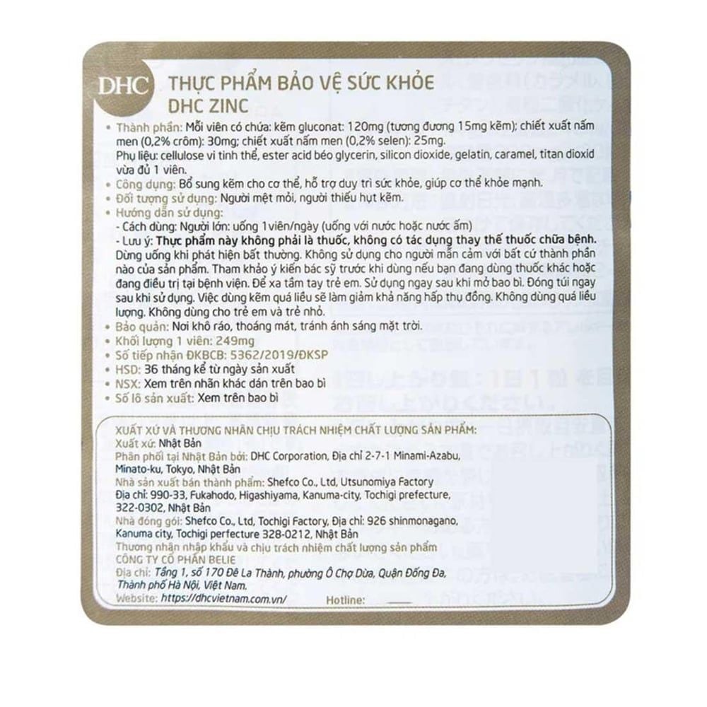DHC ZinC | Bổ Sung Kẽm | Chính Hãng Nhật Bản | 15 Viên