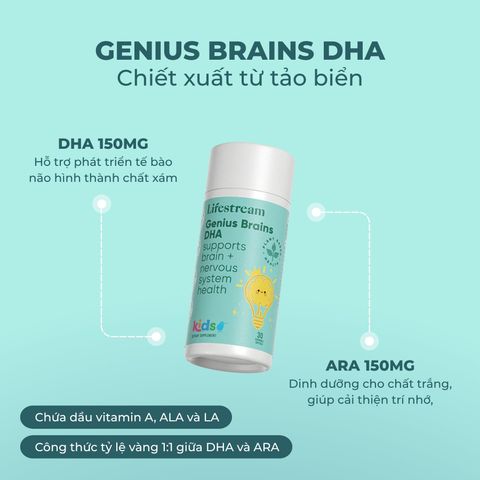 Viên nhai DHA bổ não cho trẻ em Lifestream Genius Brains DHA Kids 30 viên