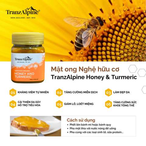 Mật ong nghệ hữu cơ TranzAlpine Certified Organic Honey And Turmeric 250g
