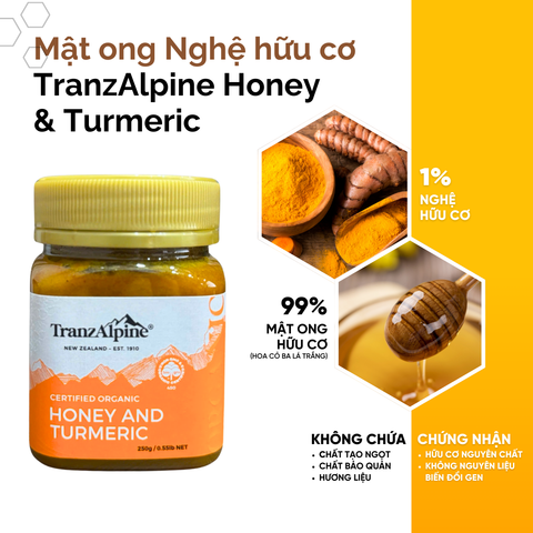 Mật ong nghệ hữu cơ TranzAlpine Certified Organic Honey And Turmeric 250g