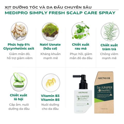 Xịt dưỡng và làm dịu da đầu chuyên sâu Aromase MediPRO Simply Fresh Spray 110ml