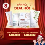 Combo giảm mụn lán da kịp Tết AC Gel + Oxygen Cleanser + HSN + Acne creme