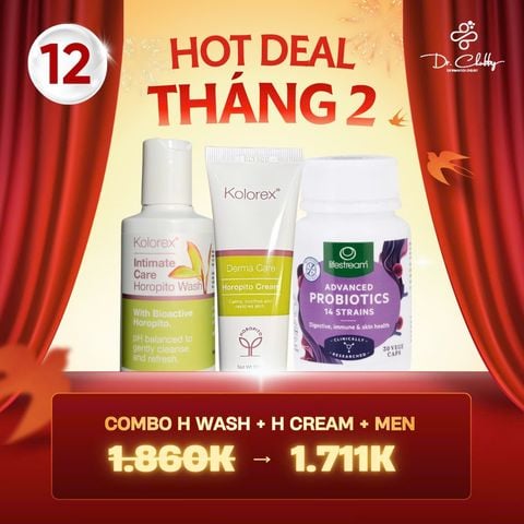 Combo Trị Nấm Ngứa Vùng Kín H Wash + H Cream + Men vi sinh 14 chủng