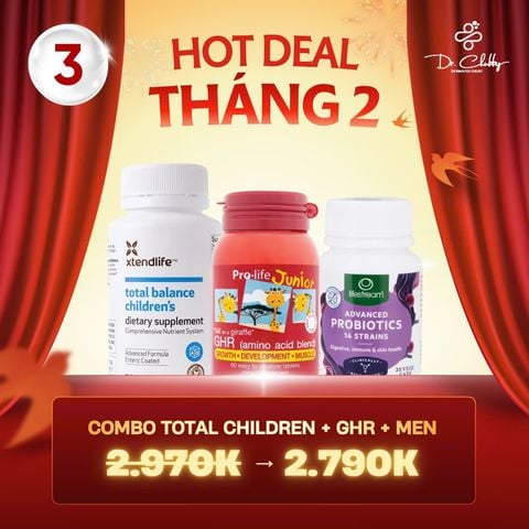 Combo Tăng Trưởng Bứt Phá Total Balance Children's + GHR Pro-Life + Men Vi Sinh