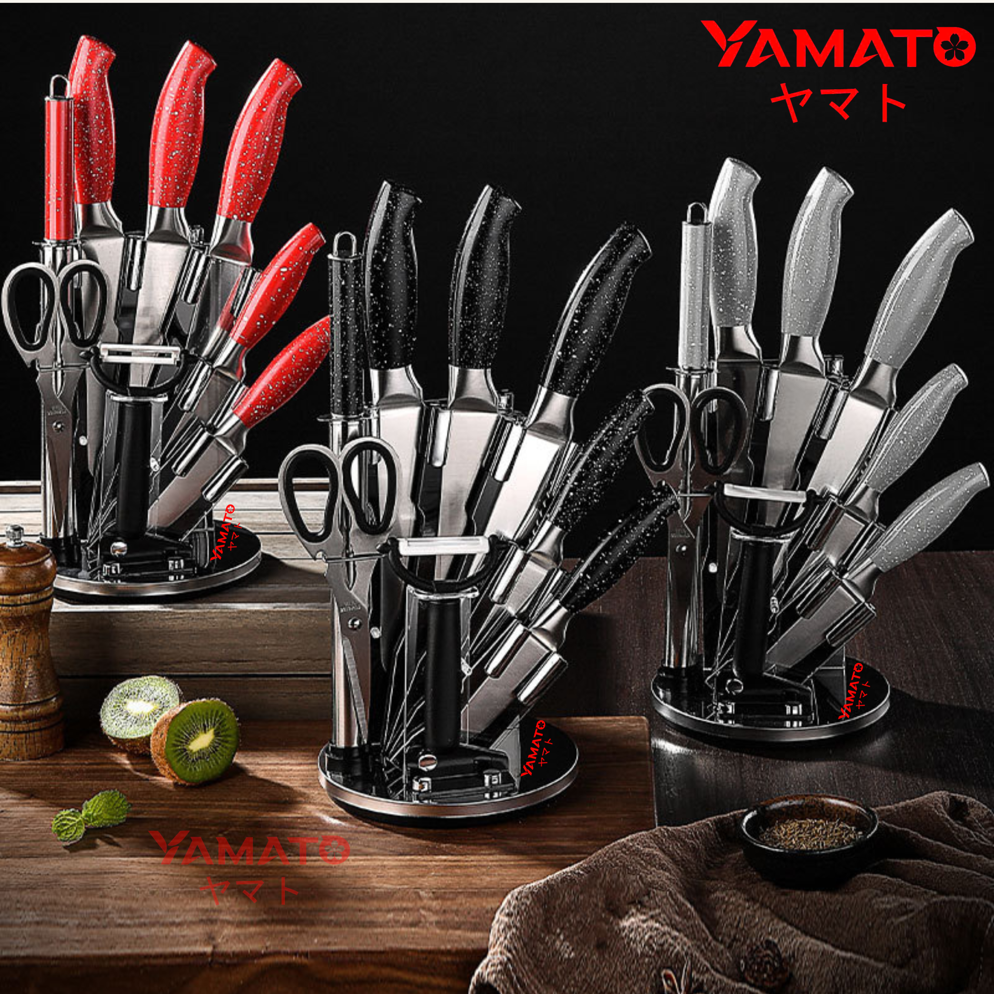  Bộ Dao Yamato9 JP9968 – Màu Đen Kim Sa – Đẳng Cấp Tối Giản Cho Không Gian Bếp Sang Trọng 